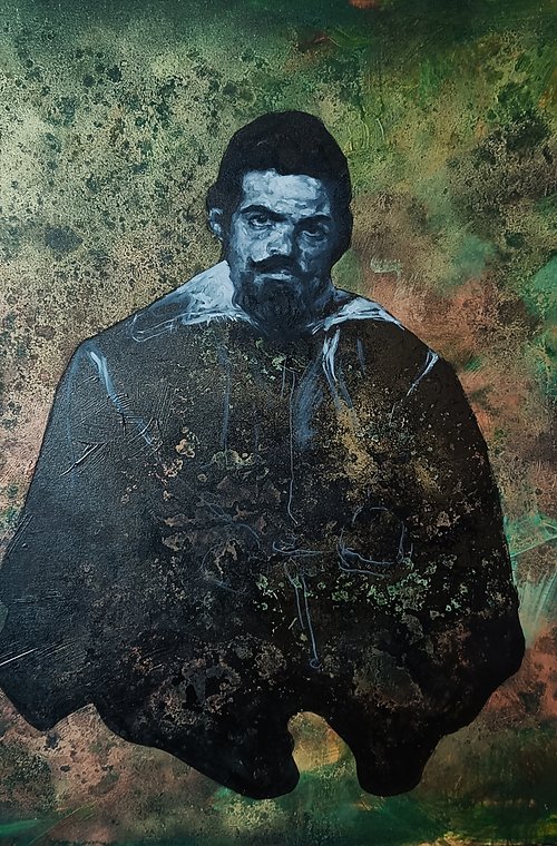 Dwarf Sitting on the Floor (after Diego Velazquez) - Mixed Media on Canvas - 120cm x 100cm