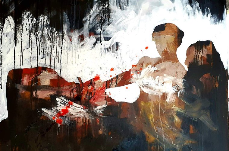 Judith Beheading Holofernes (after Caravaggio) - Mixed Media on Canvas - 100cm x 120cm