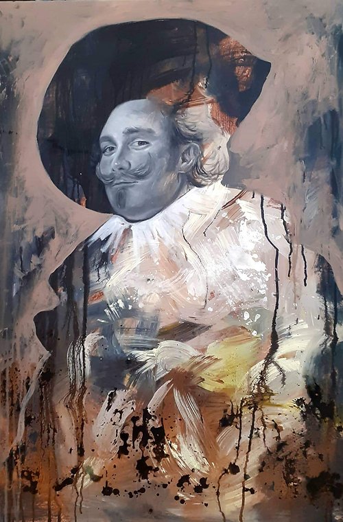 Laughing Cavalier (after Frans Hals) - Mixed Media on Canvas - 100cm x 80cm