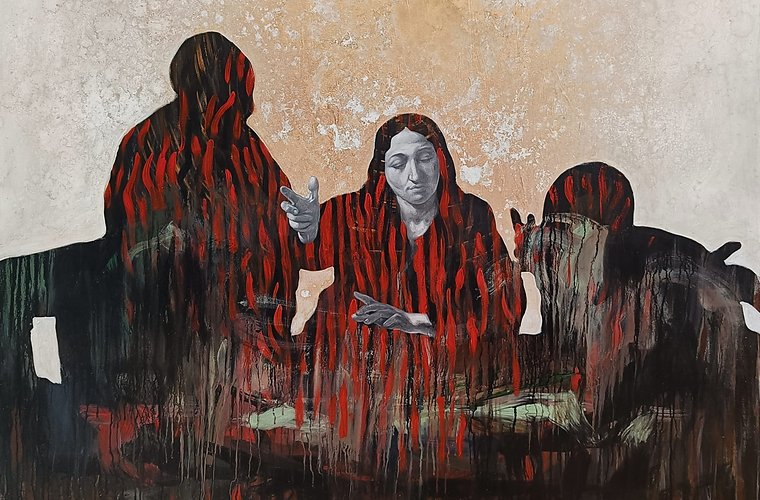 Supper at Emmaus (after Caravaggio) - Mixed Media on Canvas - 120cm x 150cm